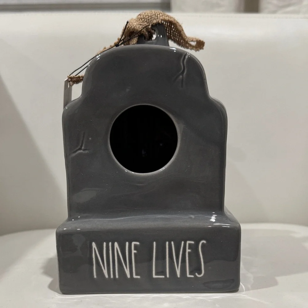 Rae Dunn Tombstone Birdhouse NINE LIVES Glazed Ceramic